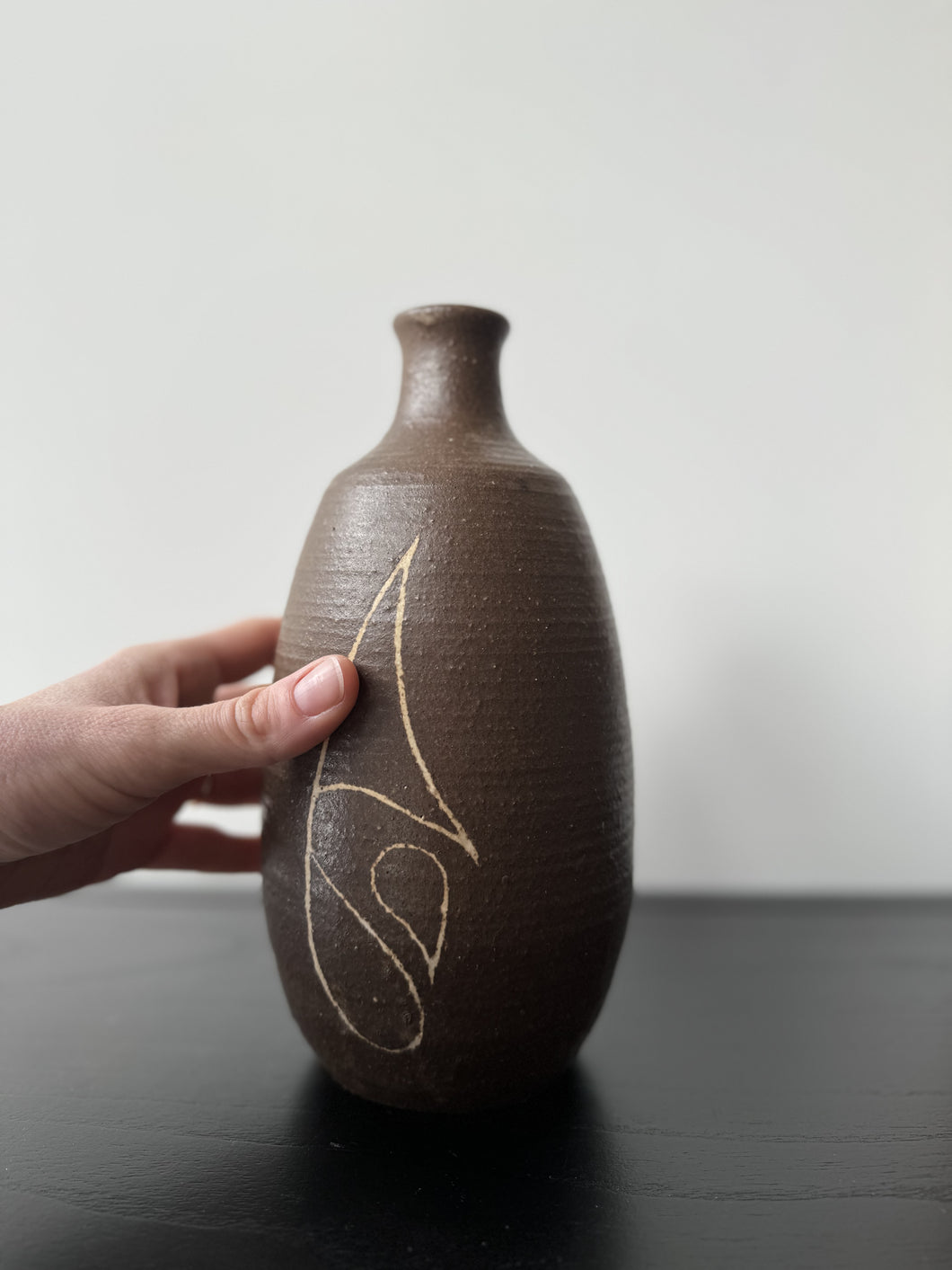 Vintage handmade vase with etched design