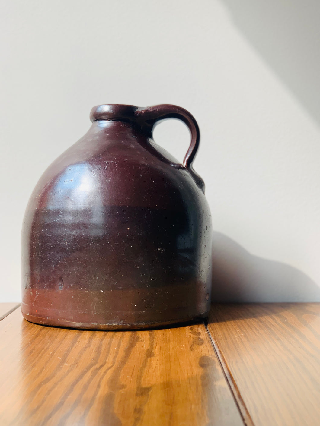 redware stoneware jug, 1800s