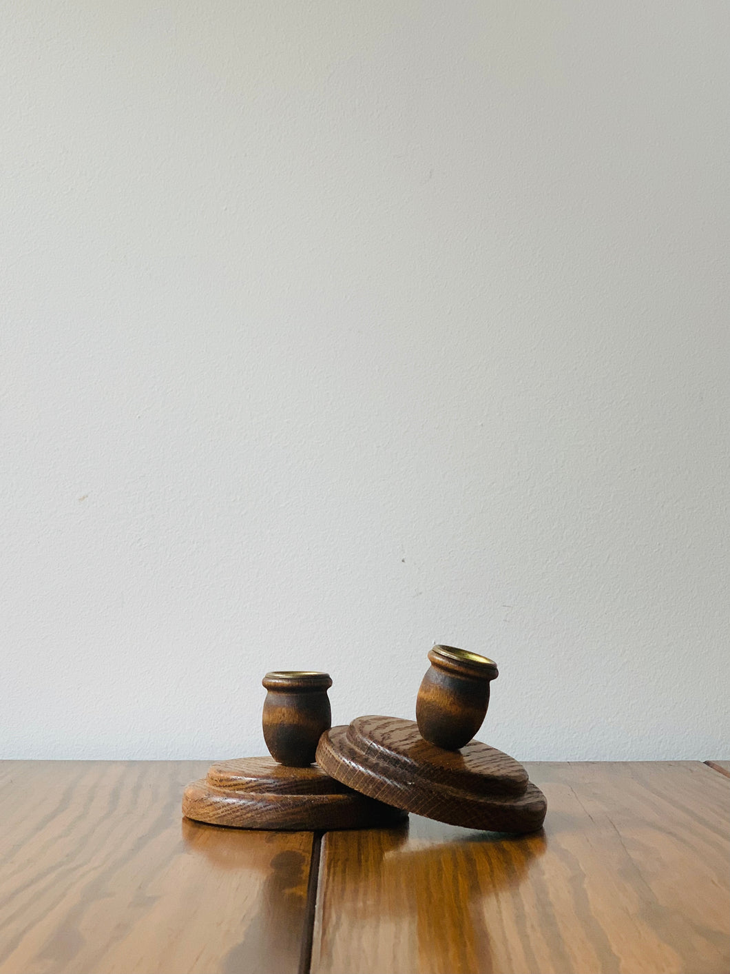 mid-century wooden candle stick holders